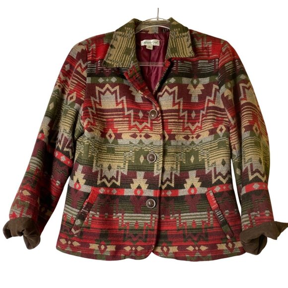 Coldwater Creek Western Southwestern Aztec Wool Blend Blazer Jacket Size 12 Boho - Picture 1 of 9